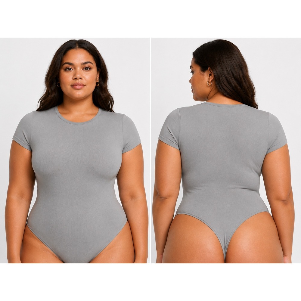 SKIMS Short Sleeve Scoop Neck Bodysuit in Gray
